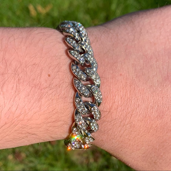 13mm Cuban Link Bracelet White Gold Iced - Picture 2 of 5